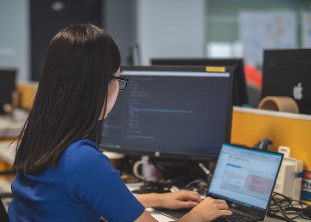 girl working on a laptop