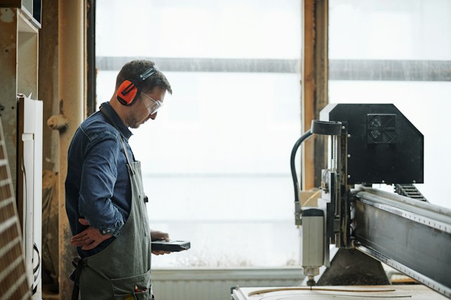 person using cnc machine